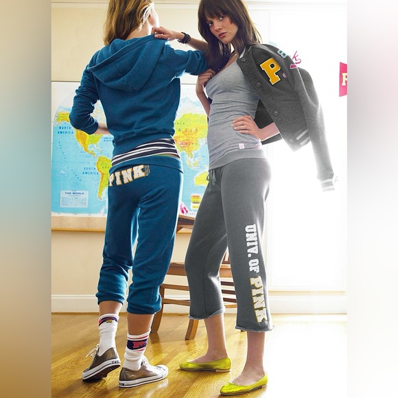 VICTORIA’s SECREt PINK 2007 Blue Sweatpants Gold Cream Patch Logo Back MEDIUM - Picture 4 of 16